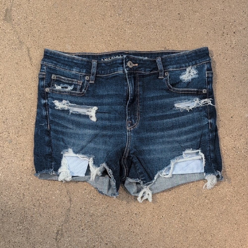American Eagle Outfitters Dark Blue Distressed Jean Shorts